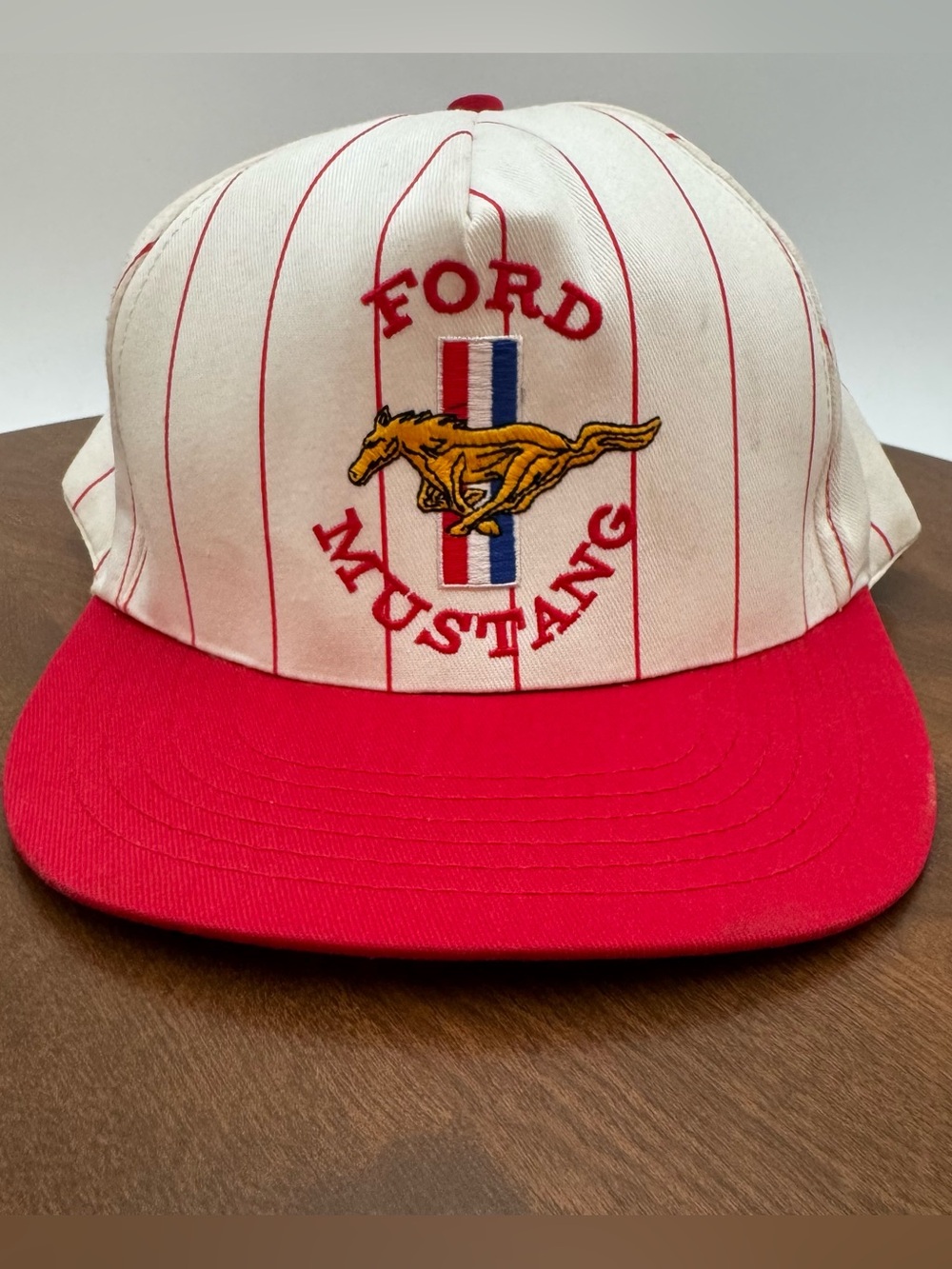 Vintage Ford Mustang Official Motorsport Snapback Hat Red White Pinstripe Cap